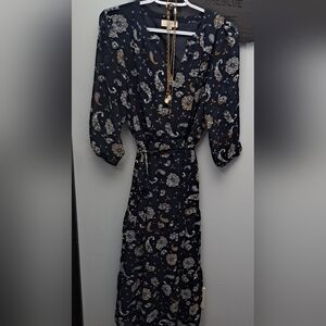 LOFT Navy Paisley  3/4 Length Dress Jewelry Not Included Size Small NWOT